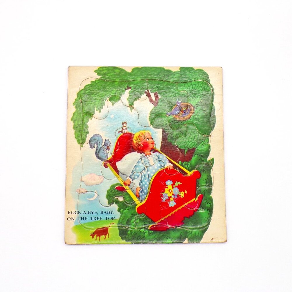 Vintage 50s 60s Rock A Bye Baby Frame Tray Puzzle 12 Piece 8"x9 Retro Childhood